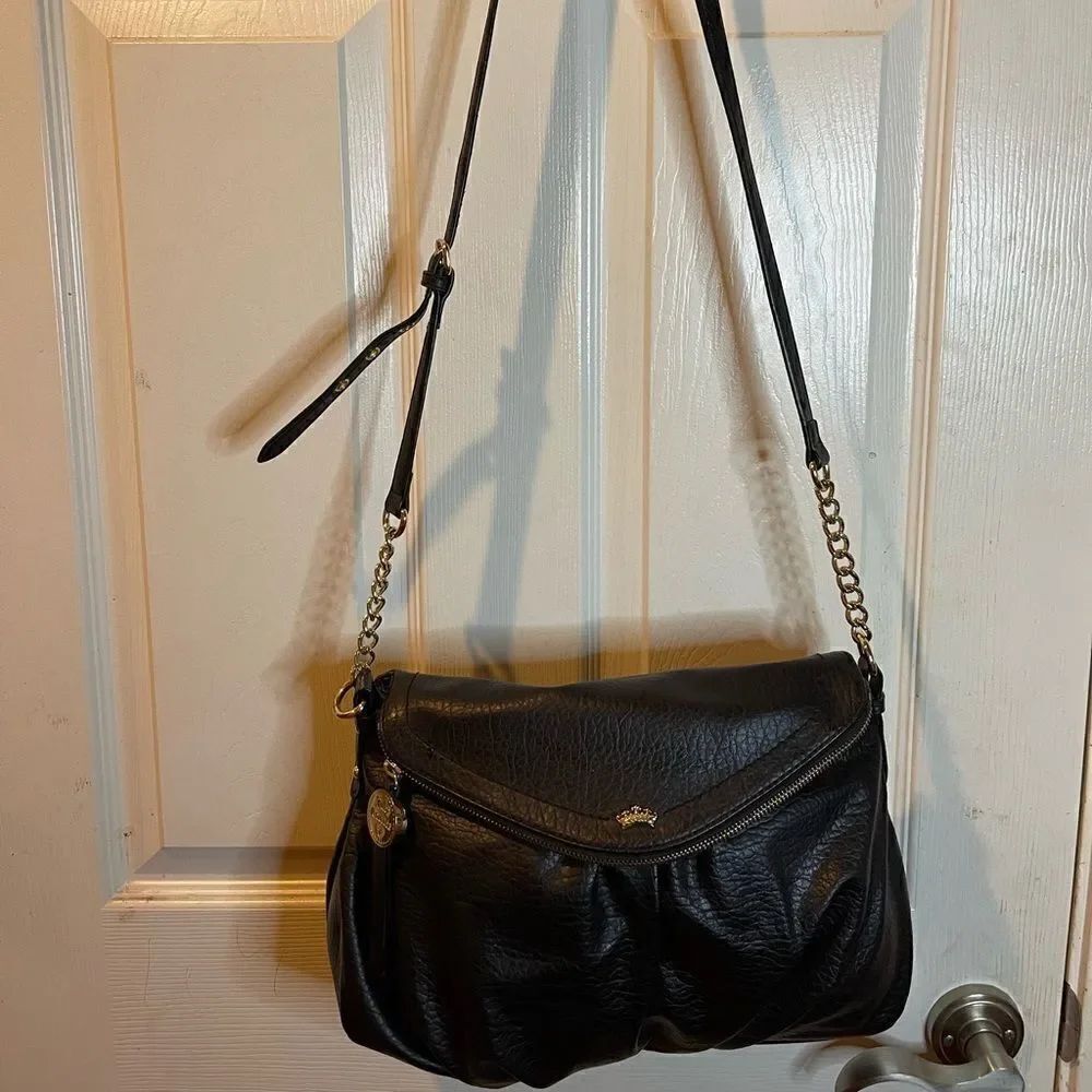 Juicy Couture black faux leather shoulder bag with gold tone chain accent